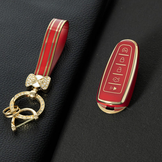 FOJ1T1 Red-Gold Plating Soft TPU Car Remote Key Case Cover Shell for Ford Fusion Fiesta Mondeo Ecosport Kuga Escort Everest Ranger F150 Protector Holder