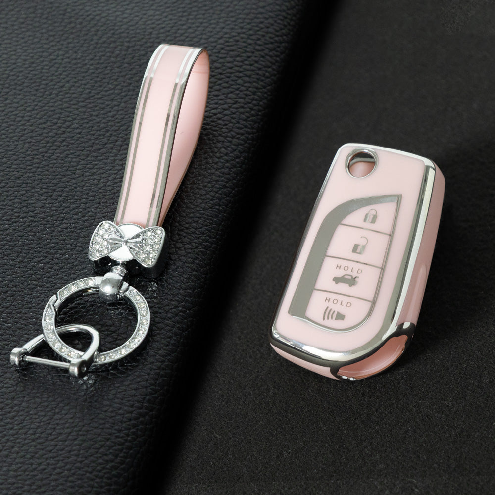 TOA5T1 Pink-Silver Plating TPU Protective Key Cover Case for Toyota New Corolla Camry RAV4 Avalon Izoa CHR Highlander Car Key Accessories