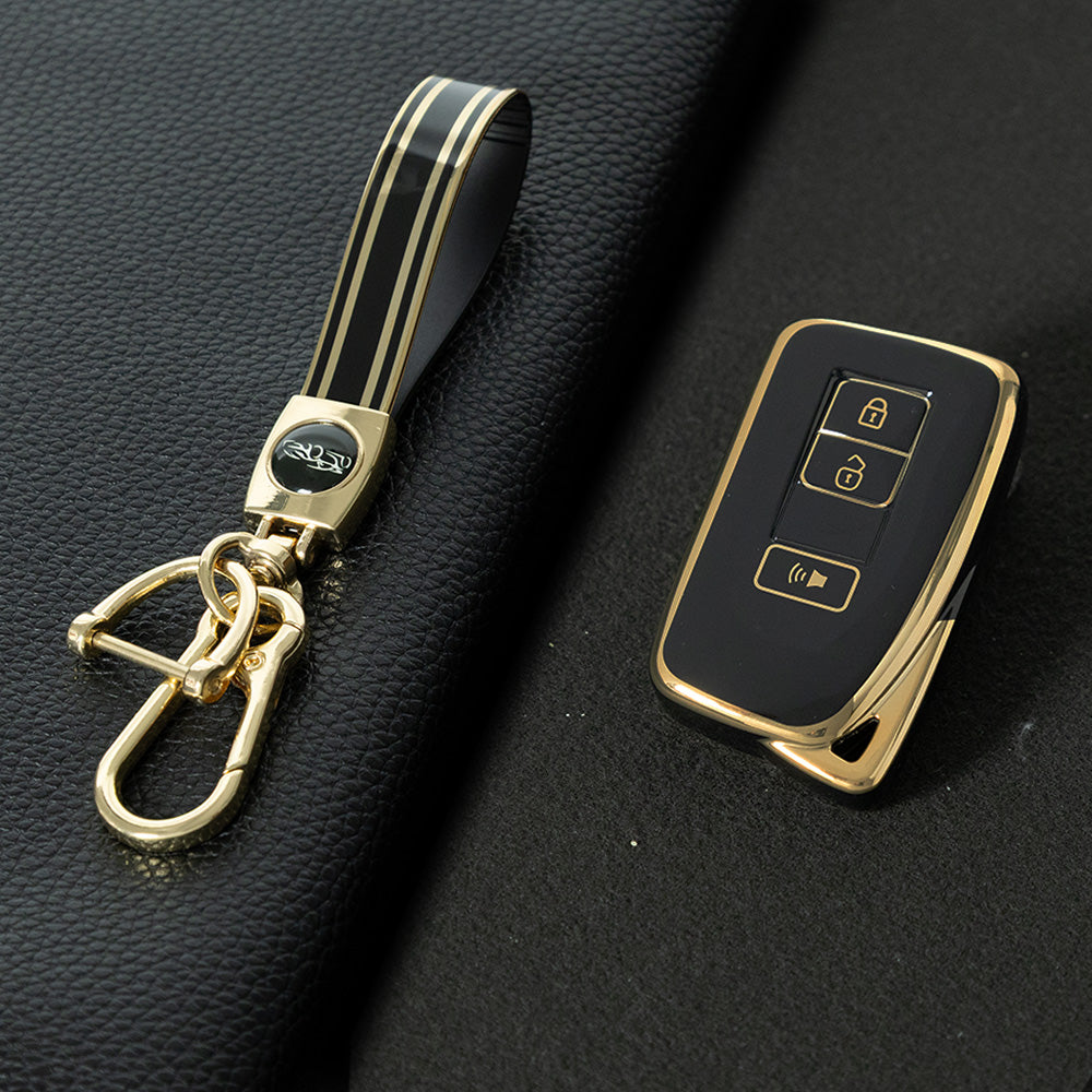LEA5T1 Black-Gold Plating TPU Car Key Case Cover for Lexus 2018-2024 ES200 ES350 LC500 LS500 UX200 ES300h GX460 RX350h NX450 Class