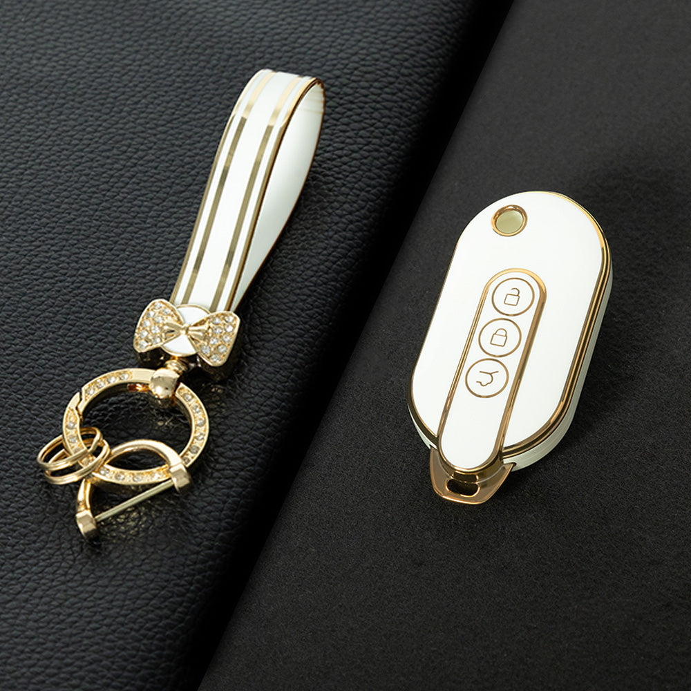 WUF1T1 White-Gold Plating Car Key Cover TPU Car Remote Key Case Cover Shell Fob for SGM Wuling Hongguang MINIEV Air EV 2023 2022 Auto Protector Bag Accessories