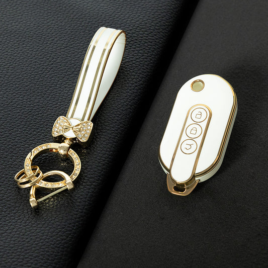 WUF1T1 White-Gold Plating Car Key Cover TPU Car Remote Key Case Cover Shell Fob for SGM Wuling Hongguang MINIEV Air EV 2023 2022 Auto Protector Bag Accessories