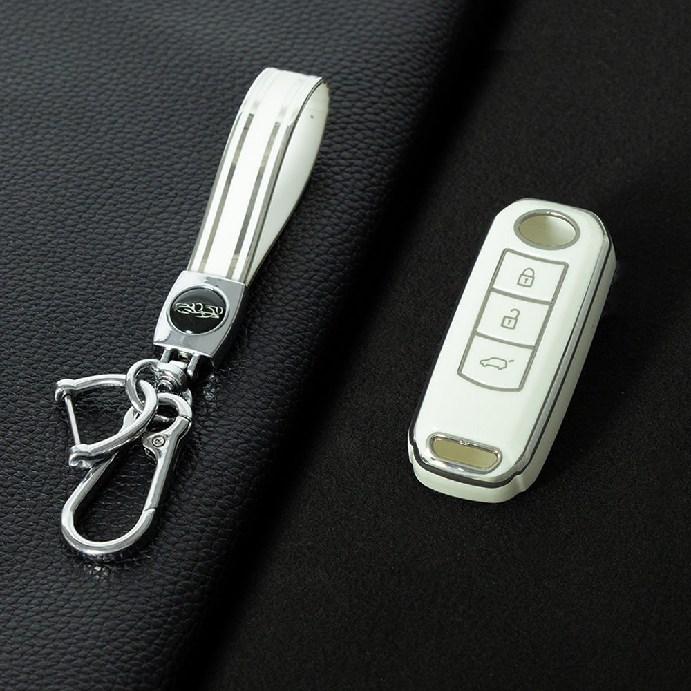 TRC1T1 White-Silver Plating TPU Premium Soft Car Key Case Cover Shell for Trumpchi Gs4 Gs5 Gs3 Gs8 Ga4 Ga6 GE3 Key Rings