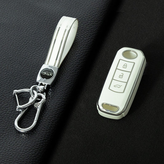 TRC1T1 White-Silver Plating TPU Premium Soft Car Key Case Cover Shell for Trumpchi Gs4 Gs5 Gs3 Gs8 Ga4 Ga6 GE3 Key Rings