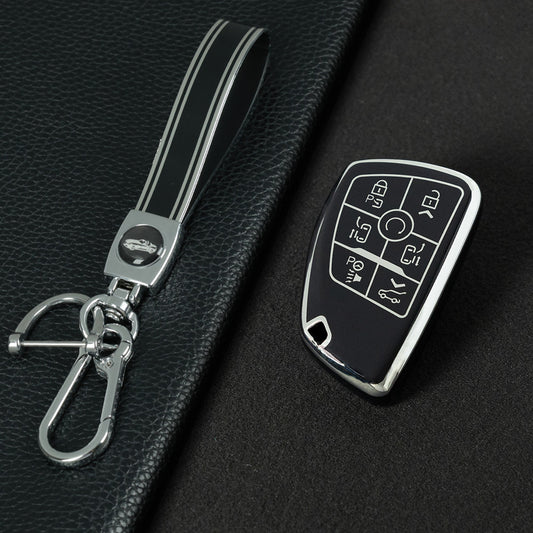 CEV9T1 Black-Silver Plating Tpu Car Key Case Fob Cover Shell for Chevrolet Tahoe Suburban for GMC Yukon for Buick ENVISION S Plus Avenir 2020 2021 2022 2023