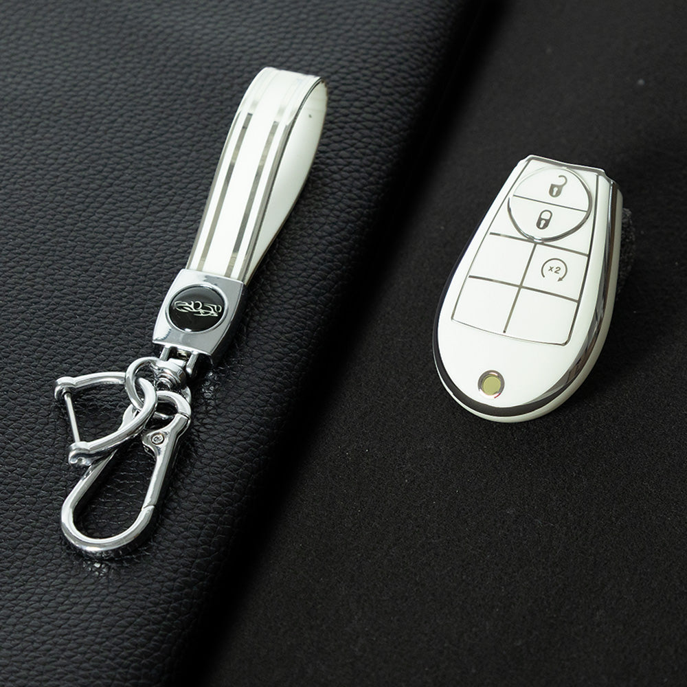 JEC3T1 White-Silver Plating TPU Car Key Cover Case for Dodge Challenger Charger Magnum Journey Ram Jeep Commander Grand Cherokee Chrysler 300