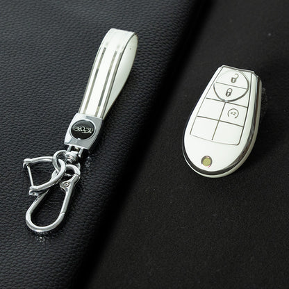 JEC3T1 White-Silver Plating TPU Car Key Cover Case for Dodge Challenger Charger Magnum Journey Ram Jeep Commander Grand Cherokee Chrysler 300