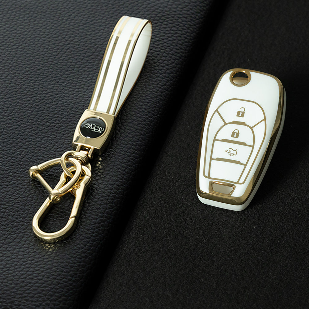 CEE1T1 Black-Gold Plating TPU Key Cover for Chevrolet Cruze Aveo Trax Sail Malibu