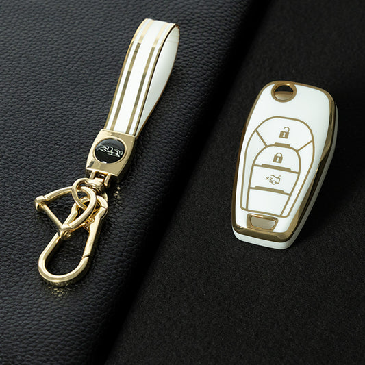 CEE1T1 Black-Gold Plating TPU Key Cover for Chevrolet Cruze Aveo Trax Sail Malibu