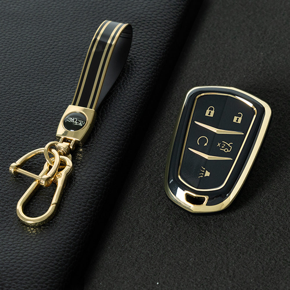 CAA2T1 Black-Gold Plating Car Key Cover Suitable for Cadillac Keycase Xt5 Xt4 Xt6 Ct5 Ct6 Ct4 Xts Shell Atsl Car Key Bag keychain