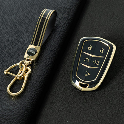 CAA2T1 Black-Gold Plating Car Key Cover Suitable for Cadillac Keycase Xt5 Xt4 Xt6 Ct5 Ct6 Ct4 Xts Shell Atsl Car Key Bag keychain
