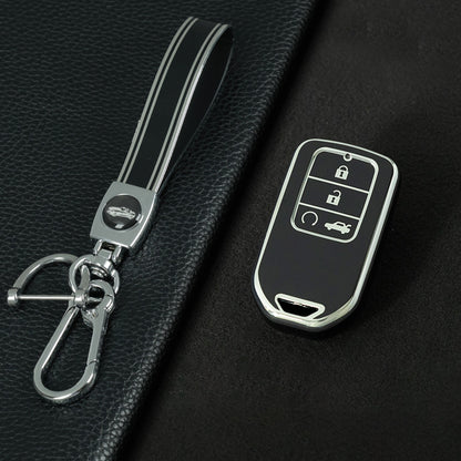 HOA8T1 Black-Silver Plating Car Key Cover New Soft TPU Car Remote Key Case Cover Shell Fob for Honda Civic Vezel City Jade Pilot Jazz BRV XRV HRV Fit Odyssey Accessories