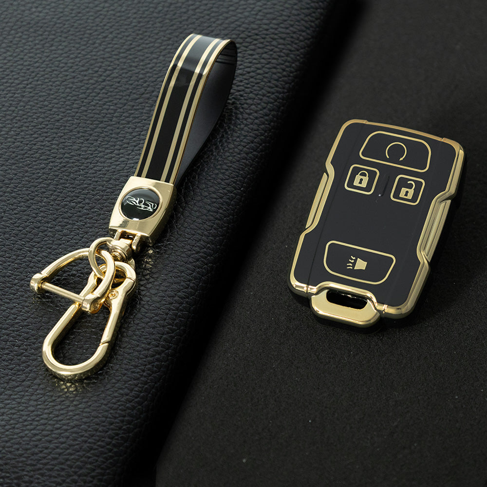 CEC1T1 Black-Gold Plating New Car Key Cover Case Fob for Chevrolet Suburban Silverado GMC Terrain Yukon Tahoe Sierra Smart Auto Accessories Key Ring