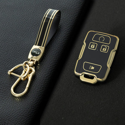 CEC1T1 Black-Gold Plating New Car Key Cover Case Fob for Chevrolet Suburban Silverado GMC Terrain Yukon Tahoe Sierra Smart Auto Accessories Key Ring