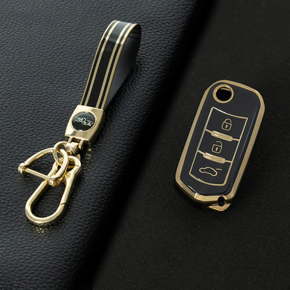 TRD1T1 Black-Gold Plating Car Key Cover New Soft TPU Car Remote Key Case Cover Holder for GAC Trumpchi GS GA3 GA5 GA6 GS4 GS8 Keyless Protector Shell Auto Accessories