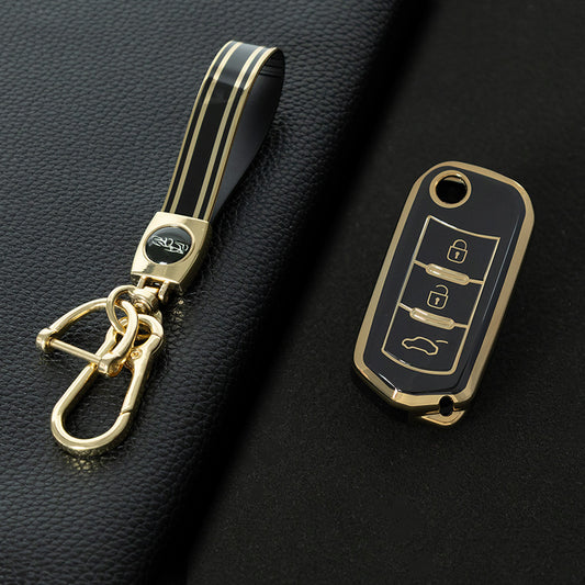 TRD1T1 Black-Gold Plating Car Key Cover New Soft TPU Car Remote Key Case Cover Holder for GAC Trumpchi GS GA3 GA5 GA6 GS4 GS8 Keyless Protector Shell Auto Accessories