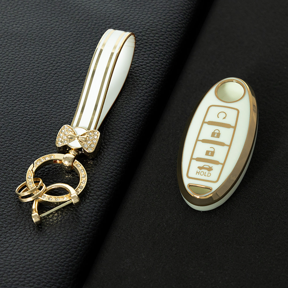 NIB4T1 White-Gold Plating Car Key Cover for Nissan Note Qashqai Pathfinder Rogue Versa Murano Infiniti Q50 Accessories Car Key