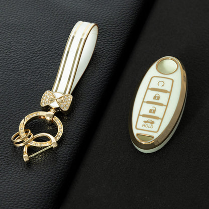 NIB4T1 White-Gold Plating Car Key Cover for Nissan Note Qashqai Pathfinder Rogue Versa Murano Infiniti Q50 Accessories Car Key