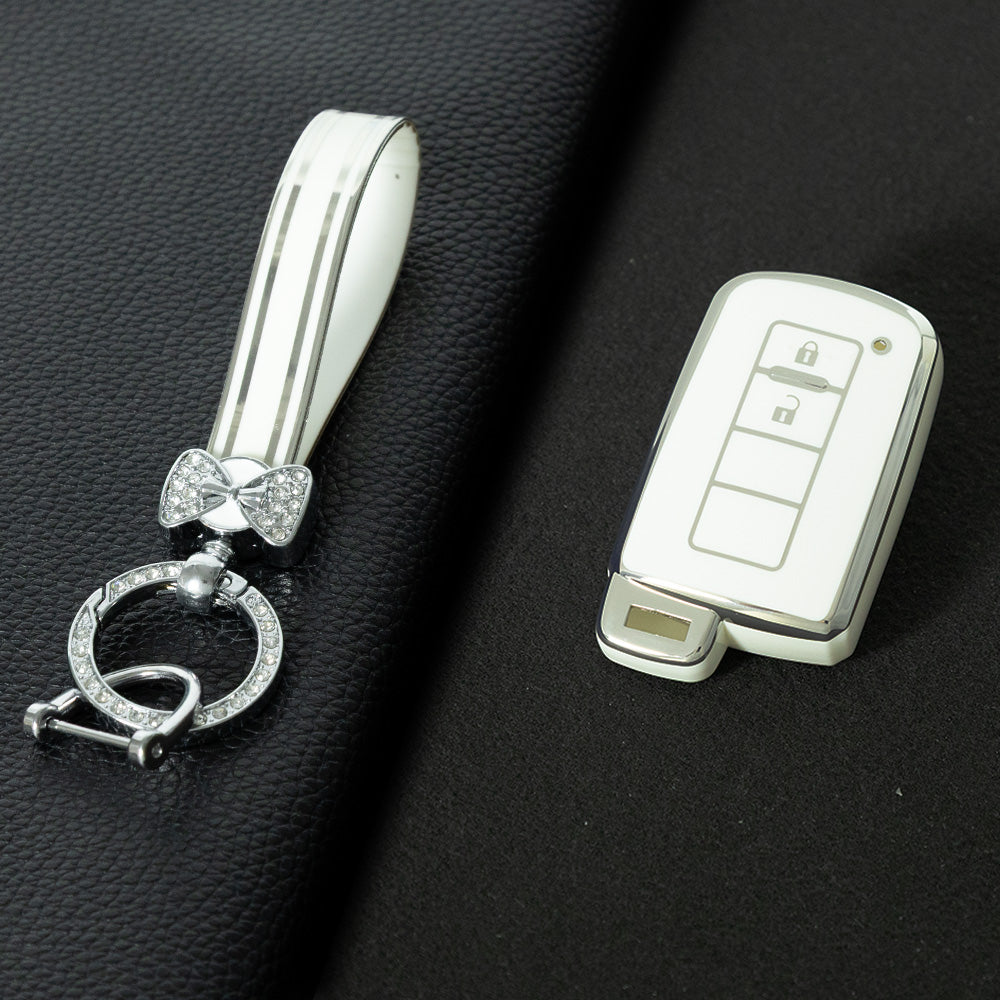 TOD2T1 White-Silver Plating TPU 2 Buttons Car Key Cover Case for Toyota Rav4 2021 Hybrid Camry 2020 Prado Corolla Sedan 2019