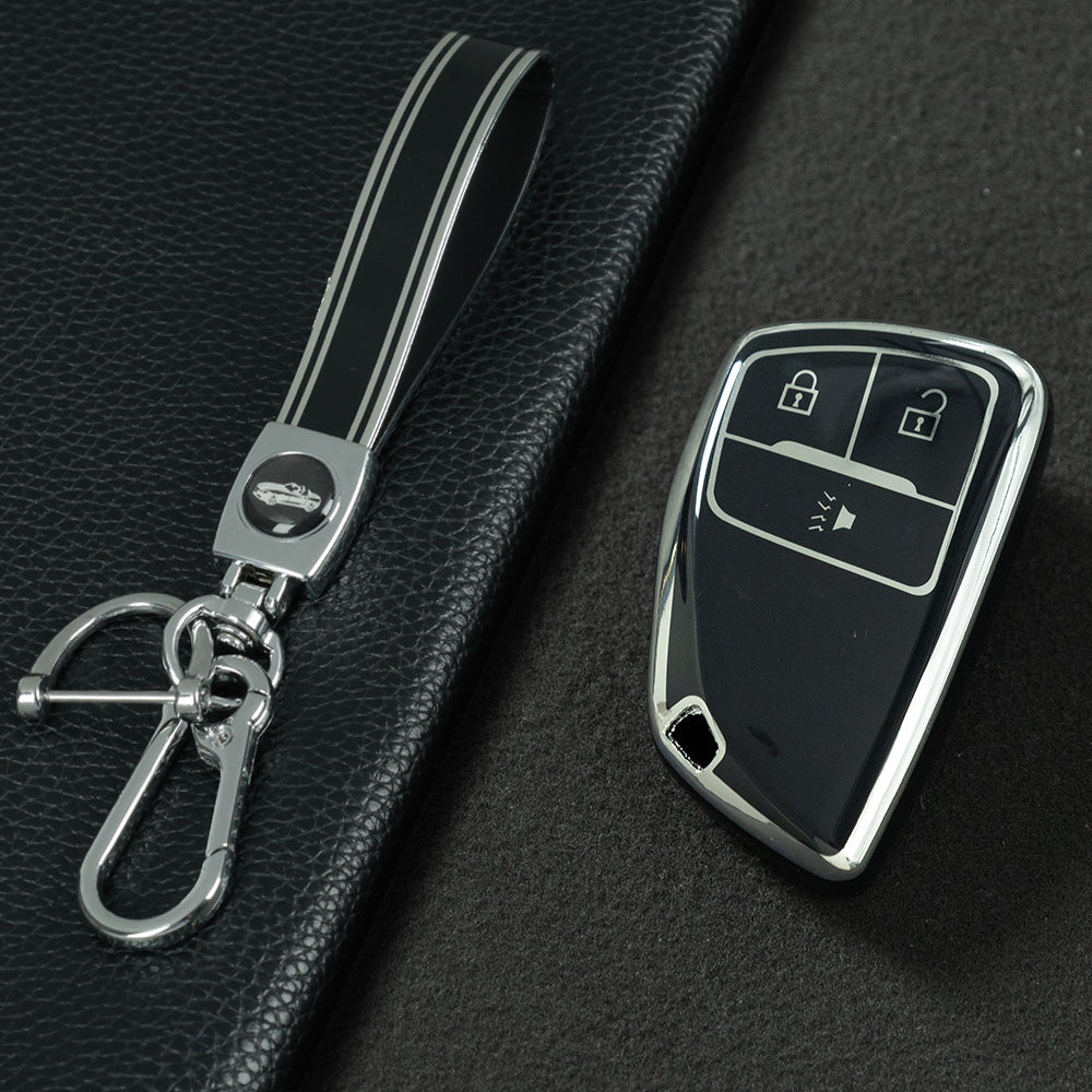 CEV1T1 Black-Silver Plating Tpu Car Key Case Fob Cover Shell for Chevrolet Tahoe Suburban for GMC Yukon for Buick ENVISION S Plus Avenir 2020 2021 2022 2023
