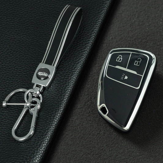 CEV1T1 Black-Silver Plating Tpu Car Key Case Fob Cover Shell for Chevrolet Tahoe Suburban for GMC Yukon for Buick ENVISION S Plus Avenir 2020 2021 2022 2023