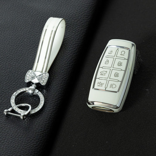 GNA4T1 White-Silver Plating TPU Car Key Case Cover for Hyundai Genesis GV70 GV80 GV90 2020 2021 2022