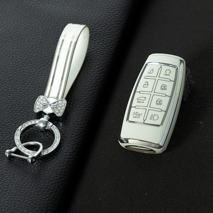 GNA4T1 White-Silver Plating TPU Car Key Case Cover for Hyundai Genesis GV70 GV80 GV90 2020 2021 2022