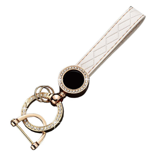 Leather Diamond studded Keychain, Horseshoe Buckle, Metal Leather Rope, Key Pendant, Leather Pendant, Keychain