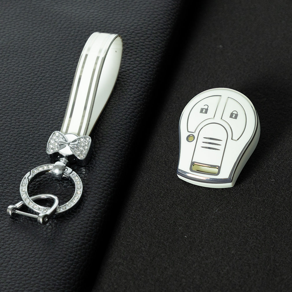NIE2T1 White-Silver Plating TPU Car Key Cover for Nissan Sylphy MARCH TIIDA X-TRAIL Qashqai KICKS SUNNY