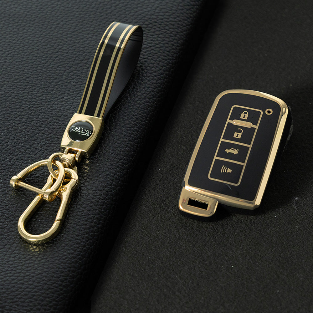 TOD4T1 Black-Gold Plating For Toyota Camry TPU Car Key Case Cover Bag Shell Fob Protector 4 Button