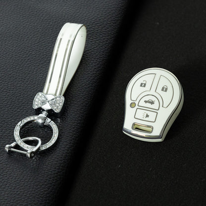NIE4T1 White-Silver Plating TPU Car Key Cover for Nissan Sylphy MARCH TIIDA X-TRAIL Qashqai KICKS SUNNY