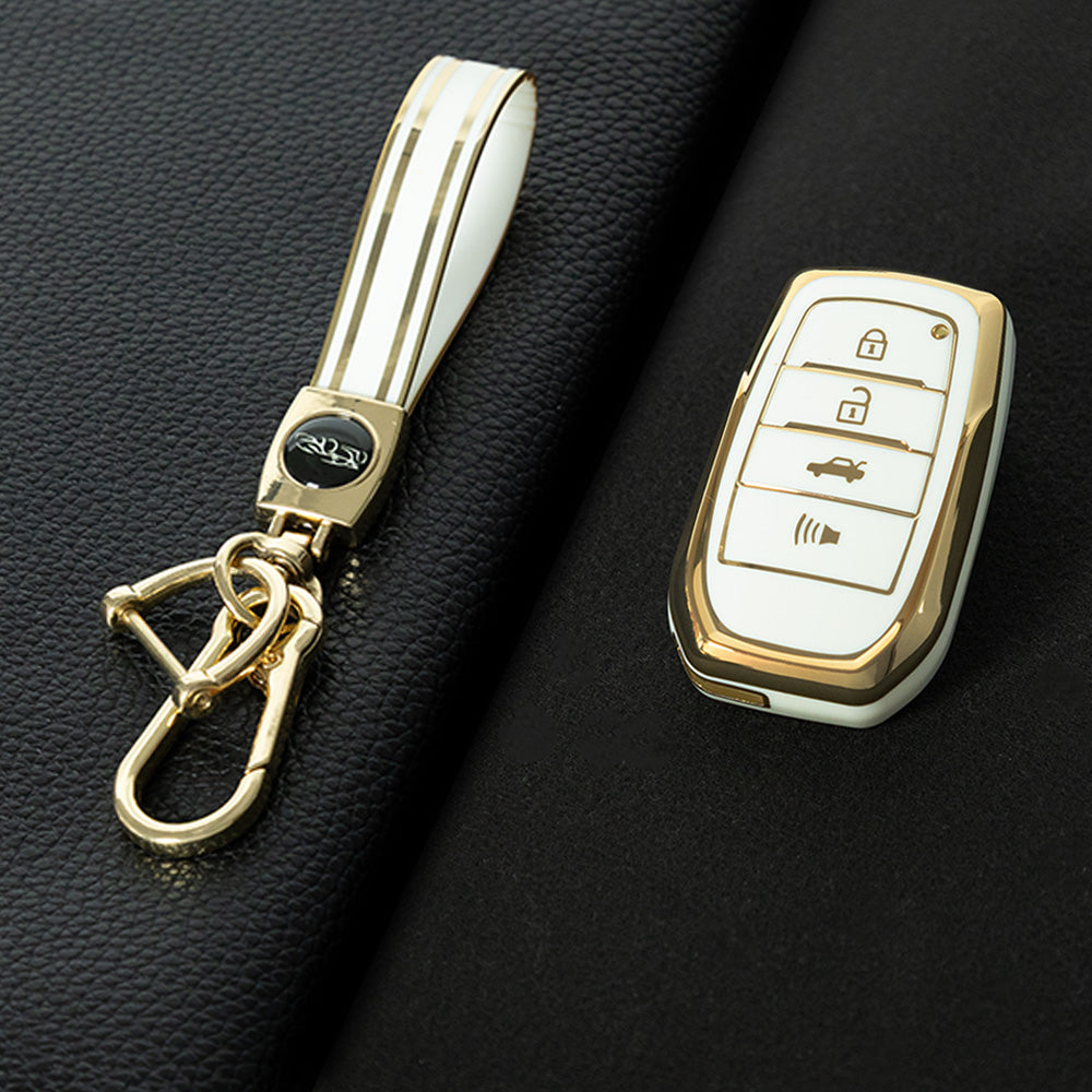 TOC6T1 White-Gold Plating TPU Car Key Case Cover Fob for Toyota Corolla RAV4 CHR Camry Crown Auris Land Cruiser 200 Prado Protector Shell Accessories