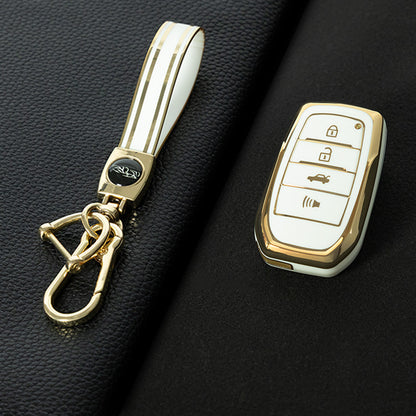 TOC6T1 White-Gold Plating TPU Car Key Case Cover Fob for Toyota Corolla RAV4 CHR Camry Crown Auris Land Cruiser 200 Prado Protector Shell Accessories