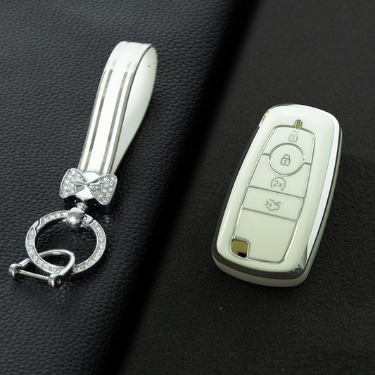 FOB3T1 White-Silver Plating Suitable for Mondeo Keycases, Ruiji Car Keychains, High-end Taurus Ruijie Fox Car Key Remote Control keychain