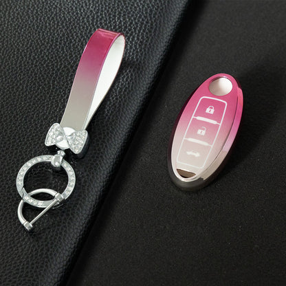 NIB3T1 Gradient Pink Car Key Cover High Quality Soft TPU 3-Button Popular Key Case Cover Shell for Nissan Patrol Tiida Qashqai X-Trail Juke Navara Car Accessory