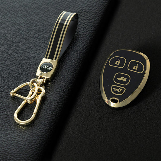 CEP1T1 Black-Gold Plating TPU Car Key Case Cover for Chevrolet Tahoe Traverse GMC Cadillac