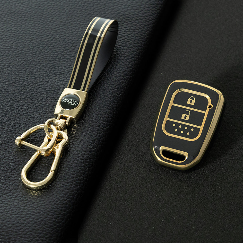 HOM1T1 Black-Gold Plating 4 Button TPU Car Key Case Cover for Honda Accord 2016 2017 Civic 2016 2017 2018 2019