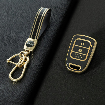 HOM1T1 Black-Gold Plating 4 Button TPU Car Key Case Cover for Honda Accord 2016 2017 Civic 2016 2017 2018 2019
