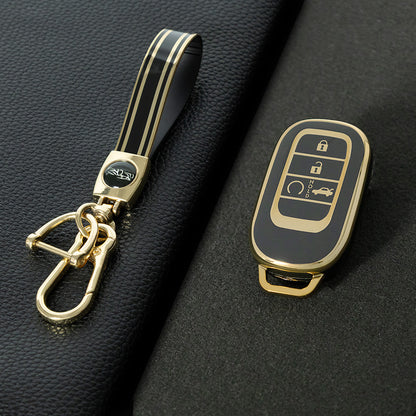 HOB1T1 Black-Gold Plating Car Key Cover For Honda Civic Accord HR-V CR-V CRV 2021 2022 2023 5Buttons Auto Shell Fob Holder TPU Car Key Case Cover Keychain Accessories