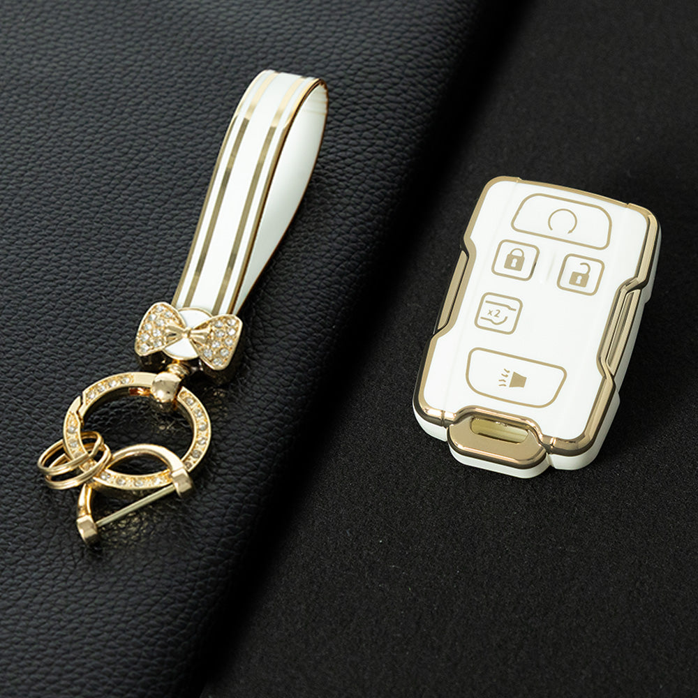 CEC2T1 White-Gold Plating TPU Car Key Case Cover for Chevrolet Colorad Silverado GMC Sierra 1500