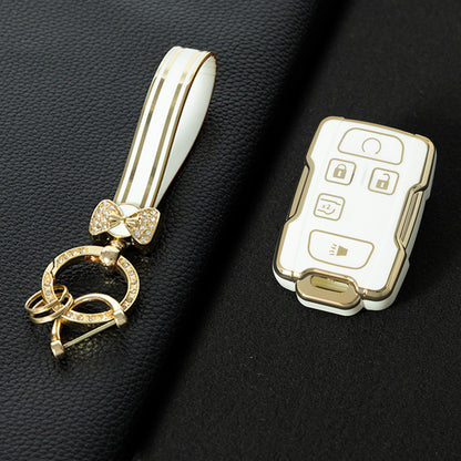 CEC2T1 White-Gold Plating TPU Car Key Case Cover for Chevrolet Colorad Silverado GMC Sierra 1500