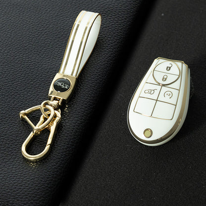 JEC9T1 White-Gold Plating TPU Car Key Case Cover for Dodge Challenger Charger Magnum Journey Ram Jeep Commander Grand Cherokee Chrysler 300