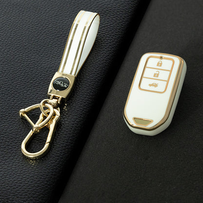 HOA1T1 White-Gold Plating Car Key Cover For Honda Car Key Cover New TPU Car Remote Key Case Cover 2/3/4/5 Buttons Car Key Protector Holder