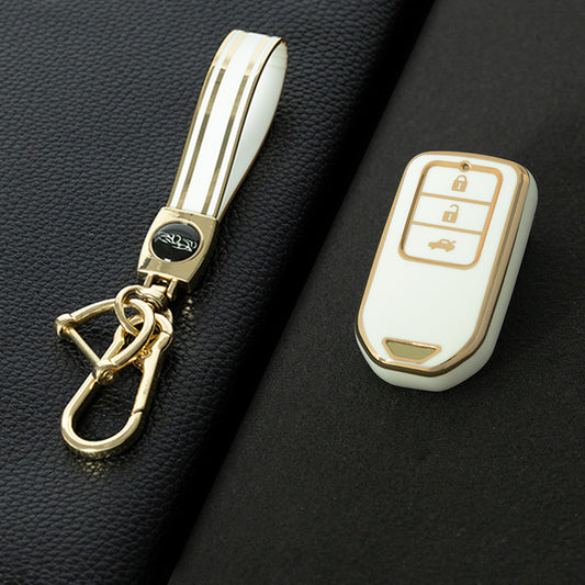 HOA1T1 White-Gold Plating Car Key Cover For Honda Car Key Cover New TPU Car Remote Key Case Cover 2/3/4/5 Buttons Car Key Protector Holder