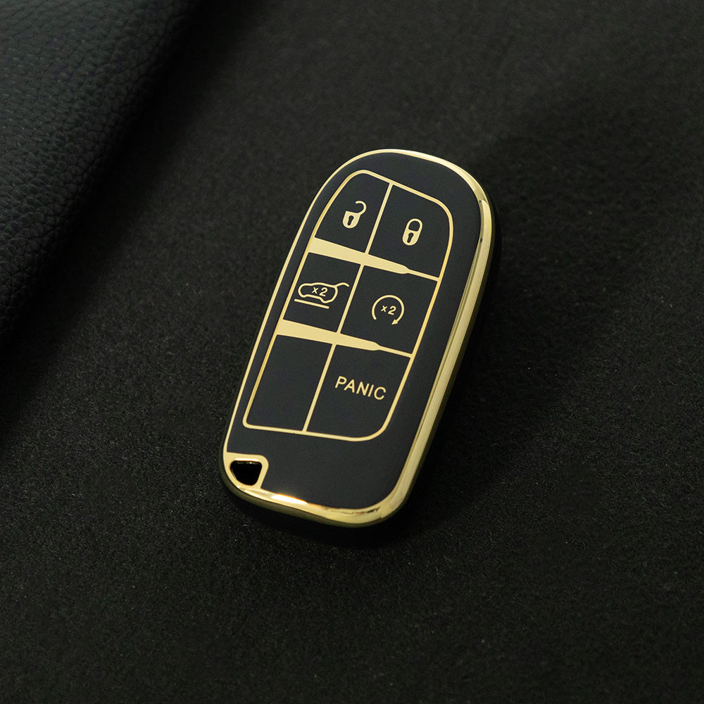 JEA4T1 Black-Gold Plating Car Key Cover New TPU Car Key Case Cover for Jeep Renegade Grand Cherokee for Dodge Ram Charger 1500 Challenger Chrysler 300C Journey