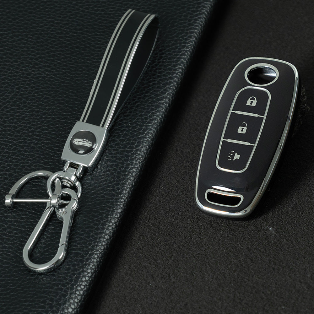 NIA5T1 Black-Silver Plating TPU Car Key Cover Key Fob Holder Suitable for Nissan Sylphy Bluebird Teana X-Trail Murano GTR