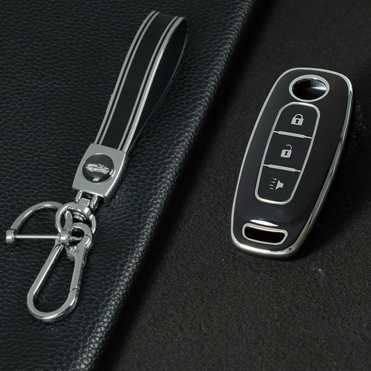 NIA5T1 Black-Silver Plating TPU Car Key Cover Key Fob Holder Suitable for Nissan Sylphy Bluebird Teana X-Trail Murano GTR