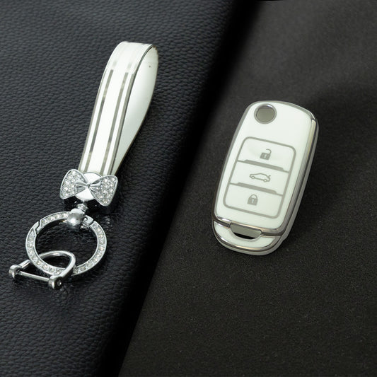CHB1T1 White-Silver Plating Car Key Cover For Premium Soft TPU Car Key Case Cover  CHANGAN Benben E-Star CS15 CS35 CS55 EADO LUMIN Key Rings Keychain Bag