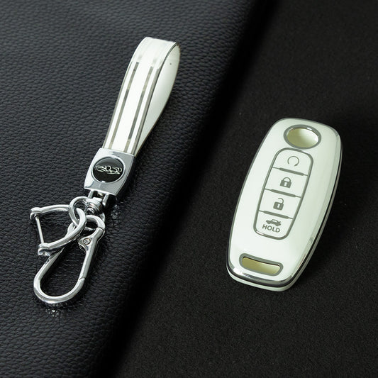 NIA7T1 White-Silver Plating TPU Car Key Cover Fob Holder Suitable for Nissan Sylphy Bluebird Teana X-Trail Murano GTR