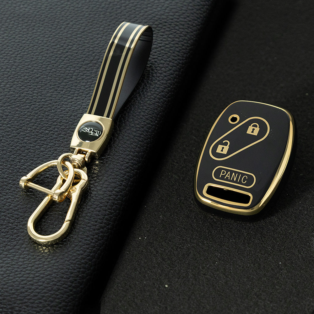 HON3T1 Black-Gold Plating Soft TPU Scratch Resistant Car Key Protector Case for Accord Civic CR-V Pilot Insight Ridgeline (2010-2011)