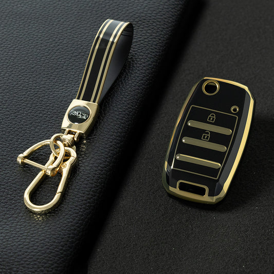 KIE3T1 Black-Gold Plating TPU Key Case Cover for Rio 3 K2 Ceed Cerato K3 Sportage 4 Picanto K5 Optima Sorento Forte Stinger 2017 2018